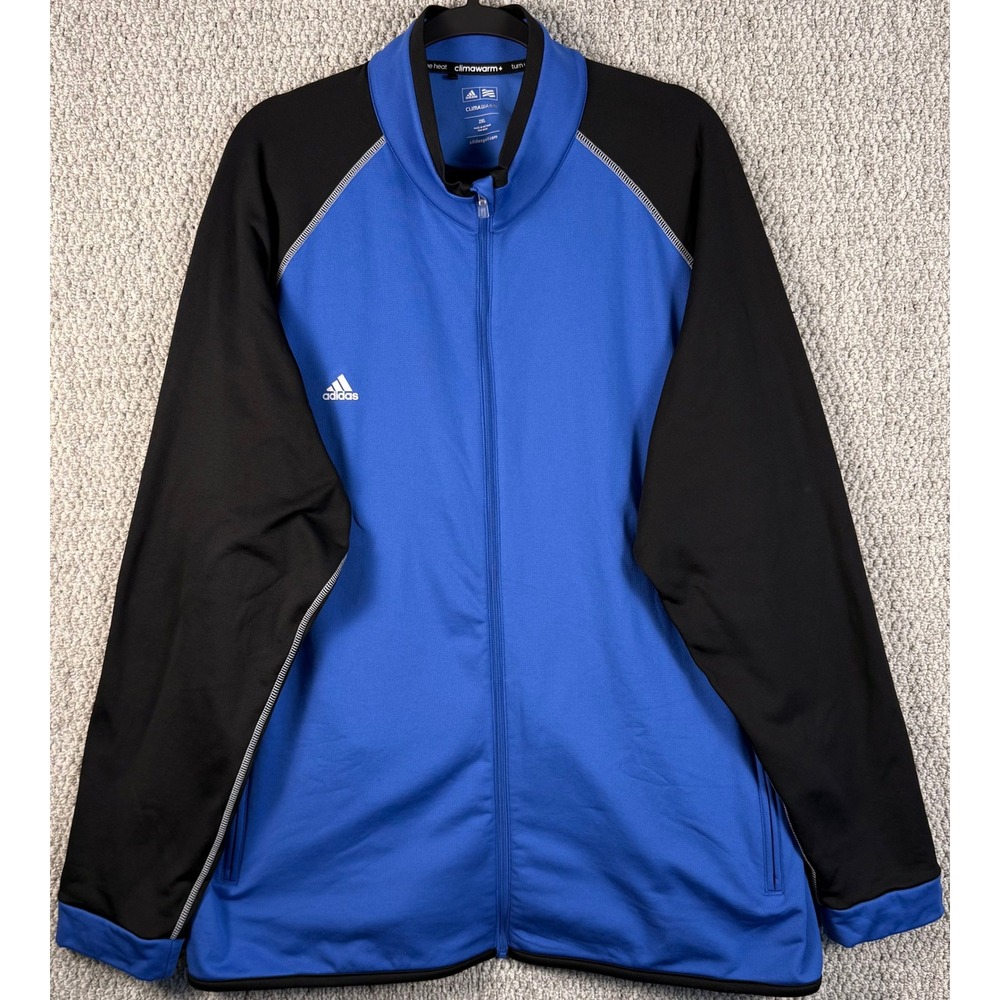 Adidas ClimaWarm+ Golf Jacket 2XL Blue Black Full Zip Fleece Z83880 Mens Coat